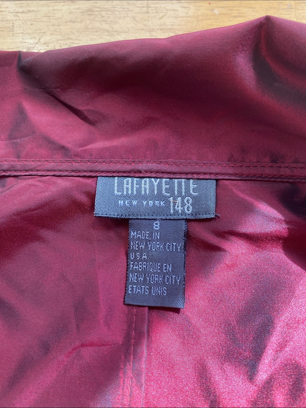 ! Lafayette 148 8 Burgundy Purple Silk Taffeta Wrap Tie Top - Picture 7 of 14